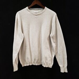 Linksoul Mens Cotton Cashmere Crew Neck Sweater‎ Size L Gray Elbow Patch Layers